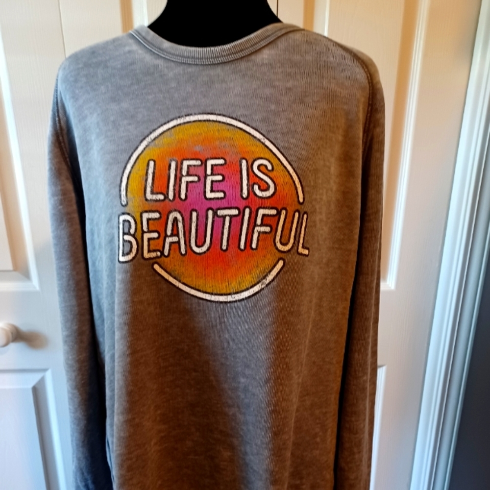 NEW Life is Beautiful Heather Grey Unisex Sweatshirt Lg